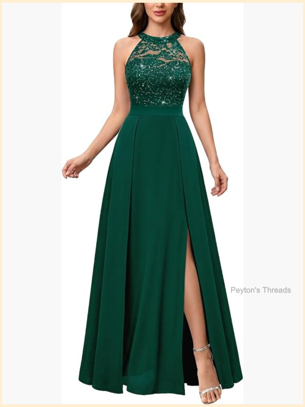 Elegant Halter Lace Sequin Bridesmaid Maxi Dress